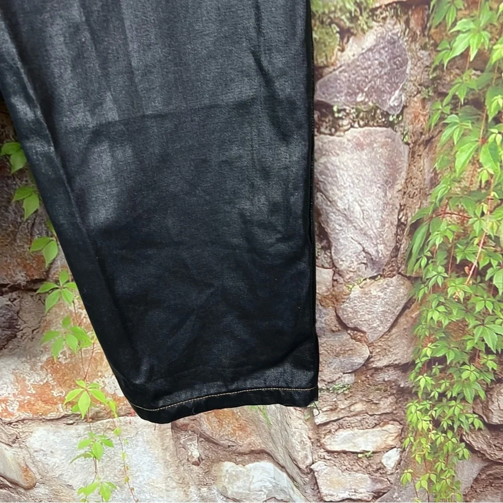 TOPSHOP Modern Architectural Black Waxed Denim Wide Leg Jeans, 4 - Picture 13 of 16